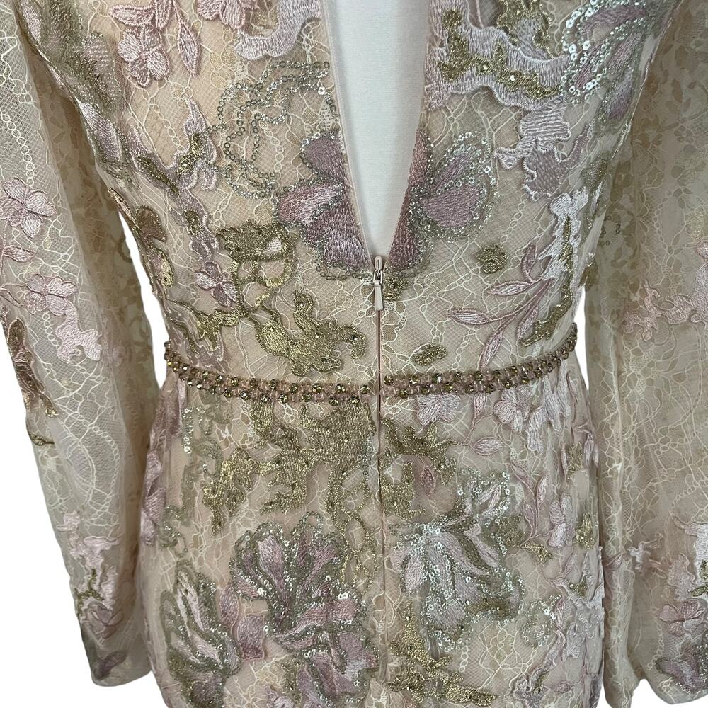 NWOT Mac Duggal blush long sleeve floral applique trumpet style gown - 6 - Picture 6 of 16